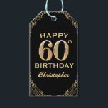 60th Birthday Partyブラック&金ゴールドグリッター枠 ギフトタグ<br><div class="desc">60thバースデーパーティーブラックと金ゴールドグリッターフレームギフトラベル。さらにカスタマイクリックズを行う場合はカスタマイズ、「IT」ボタンをクリックし、このテンプレートを変更するためにデザインツールを使用する。</div>