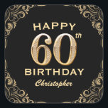 60th Birthday Partyブラック&金ゴールドグリッター枠 スクエアシール<br><div class="desc">60th Birthday Partyブラックと金ゴールドグリッターフレームステッカー。さらにカスタマイクリックズを行う場合はカスタマイズ、「IT」ボタンをクリックし、このテンプレートを変更するためにデザインツールを使用する。</div>