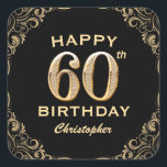 60th Birthday Partyブラック&金ゴールドグリッター枠 スクエアシール<br><div class="desc">60th Birthday Partyブラックと金ゴールドグリッターフレームステッカー。さらにカスタマイクリックズを行う場合はカスタマイズ、「IT」ボタンをクリックし、このテンプレートを変更するためにデザインツールを使用する。</div>