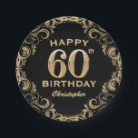 60th Birthday Partyブラック&金ゴールドグリッター枠 ペーパープレート<br><div class="desc">60th Birthday Partyブラックと金ゴールドグリッターフレーム紙プレート。さらにカスタマイクリックズを行う場合はカスタマイズ、「IT」ボタンをクリックし、このテンプレートを変更するためにデザインツールを使用する。</div>