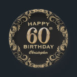 60th Birthday Partyブラック&金ゴールドグリッター枠 ペーパープレート<br><div class="desc">60th Birthday Partyブラックと金ゴールドグリッターフレーム紙プレート。さらにカスタマイクリックズを行う場合はカスタマイズ、「IT」ボタンをクリックし、このテンプレートを変更するためにデザインツールを使用する。</div>