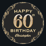 60th Birthday Partyブラック&金ゴールドグリッター枠 ラウンドシール<br><div class="desc">60th Birthday Partyブラックと金ゴールドグリッターフレームステッカー。さらにカスタマイクリックズを行う場合はカスタマイズ、「IT」ボタンをクリックし、このテンプレートを変更するためにデザインツールを使用する。</div>