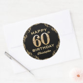 60th Birthday Partyブラック&金ゴールドグリッター枠 ラウンドシール (封筒)