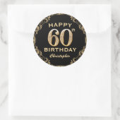 60th Birthday Partyブラック&金ゴールドグリッター枠 ラウンドシール (バッグ)