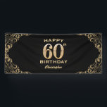 60th Birthday Partyブラック&金ゴールドグリッター枠 横断幕<br><div class="desc">60誕生日パーティーブラックと金ゴールドグリッターフレームバナー。さらにカスタマイクリックズを行う場合はカスタマイズ、「IT」ボタンをクリックし、このテンプレートを変更するためにデザインツールを使用する。</div>