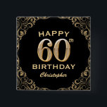 60th Birthday Partyブラック&金ゴールドグリッター枠 缶バッジ<br><div class="desc">60th Birthday Partyブラック&金ゴールドグリッターフレームボタン。さらにカスタマイクリックズを行う場合はカスタマイズ、「IT」ボタンをクリックし、このテンプレートを変更するためにデザインツールを使用する。</div>