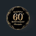 60th Birthday Partyブラック&金ゴールドグリッター枠 缶バッジ<br><div class="desc">60th Birthday Partyブラック&金ゴールドグリッターフレームボタン。さらにカスタマイクリックズを行う場合はカスタマイズ、「IT」ボタンをクリックし、このテンプレートを変更するためにデザインツールを使用する。</div>