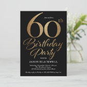 60th Birthday Partyブラック&金ゴールド 招待状 (スタンド正面)