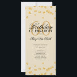 60th Birthday Partyプログラム金ゴールドグリッター（メニュー付き） 招待状<br><div class="desc">「誕生日エレガントパーティプログラム」金ゴールドのグリッター紙吹雪と文字のカスタムデザイン。</div>