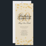 60th Birthday Partyプログラム金ゴールドグリッター（メニュー付き） 招待状<br><div class="desc">「誕生日エレガントパーティプログラム」金ゴールドのグリッター紙吹雪と文字のカスタムデザイン。</div>