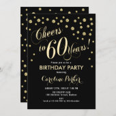 60th Birthday Party招待 – 金ゴールドブラック 招待状 (正面/裏面)