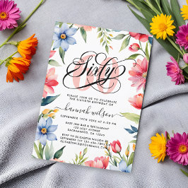 60th Birthday Party水彩フローラ写真 招待状