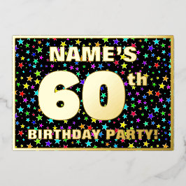 60th Birthday Party —おもしろいカラフル、Stars Pattern 箔招待状