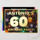 60th Birthday Party —おもしろい、カラフルFireworks Look 箔招待状<br><div class="desc">この喜びはっきりしたに満ちた60番目の誕生祝いホイル招待カードデザインの前には、名前パーソナライズされた、多数の"60th"、メッセージ"BIRTHDAY PARTY!"と縁ど、とい。正面の背景にはおもしろいやカラフル模様があり、お祝いの花火のように見える。バックにはパーソナライズされた、日付、時刻、会場、その他の関連する詳細など、イベントに関する情報が含まれている。このようなカスタマイズ可能な招待状は、誰かの60歳の誕生日を祝って開催される誕生日の集まりに招待状ゲストをおもしろいする方法かもしれない。[～Z0000602]</div>