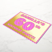 60th Birthday Party — はっきりした、おもしろい、ピンクストライプ色60 箔招待状 (回転した状態)