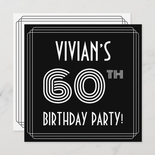 60th Birthday Party:アールデコスタイル(名前をカスタムする付) 招待状 (正面/裏面)