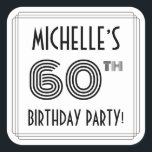 60th Birthday Party:アールデコスタイル 名前をカスタムする スクエアシール<br><div class="desc">1920年代から1930年代のスタイルインスパイア60周年記念ステッカーデザインは、名パーソナライズされた前、アート10年のスタイルの数数「60th」、メッセージ「BIRTHDAY PARTY!」、複雑なを備えたの数号、そしてラインを備えている。誕生日スタイリッシュをテーマにしたシールは、パーティーの与え60歳の誕生日に使われたり出されたりするかもしれな祝い。あるいは、そのようなイベントのために招待状を準備したりプレゼントを包んだりするときなどに使われたりするかもしれない。[～Z0000618]</div>
