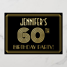 60th Birthday Party —アールデコスタイル「60」 +名前 箔招待状