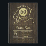 60th Birthday Party – ウッド素朴金ゴールド 招待状<br><div class="desc">第60回グリッターパーティー招待フェイク金ゴールドと素朴なダークブラウンの木柄。シンプルモダンデザイン、パーティーに最適エレガント。応援60年！どんなパーソナライズされた時代にも入る！さらにカスタマイズするもし必要がある場合はメッセージを表示する。</div>