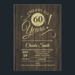 60th Birthday Party – ウッド素朴金ゴールド 招待状<br><div class="desc">第60回グリッターパーティー招待フェイク金ゴールドと素朴なダークブラウンの木柄。シンプルモダンデザイン、パーティーに最適エレガント。応援60年！どんなパーソナライズされた時代にも入る！さらにカスタマイズするもし必要がある場合はメッセージを表示する。</div>