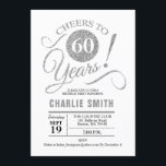 60th Birthday Party – シルバーホワイト 招待状<br><div class="desc">第60回バースデーパーティーフェイクへの招待シルバーとホワイト。応援60年！どのパーソナライズされた年齢にも対応。さらにカスタマイズするもし必要がある場合はメッセージを表示する。</div>