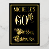 60th Birthday Party – スクリプファンシートと名前をカスタムする 箔招待状 (正面)