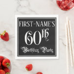 60th Birthday Party – スクリプファンシート 名前をカスタムする スタンダードランチョンナプキン<br><div class="desc">この豪華でエレガント誕生日をテーマにした紙ナプキンデザインは、名前とメッセージ「60th Birthday Partyパーソナライズされた」を備えている。「60th」と「Birthday Party」は華やかなスクリプトスタイル文字で、背景はデフォルトで黒に着色されカスタマイズている。このような豪華で手の込んだ紙のナプキンは、誰かの60歳の誕生日に開催される誕生日パーティーやお祝いで使用されるかもしれない祝。[～Z0000563]</div>
