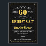 60th Birthday Party – ブラック金ゴールドホワイト 招待状<br><div class="desc">第60回バースデーパーティーへの招待。黒エレガント、金ゴールド、白レトロデザインと黒板パターンとスクリプトフォント。応援60年！メッセージもしの詳細なカスタマイズが必要。</div>