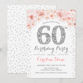 60th Birthday Party – ホワイトシルバーピンク 招待状 (正面/裏面)