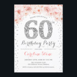 60th Birthday Party – ホワイトシルバーピンク 招待状<br><div class="desc">60thバースデーパーティー招待エレガントデザインでフェイクグリッターシルバー、ピンクと白。フローラスタイリッシュへのダイヤモンドとバラの招待グラムお祝い。さらにカスタマイズするもし必要がある場合はメッセージを表示する。</div>