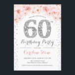 60th Birthday Party – ホワイトシルバーピンク 招待状<br><div class="desc">60thバースデーパーティー招待エレガントデザインでフェイクグリッターシルバー、ピンクと白。フローラスタイリッシュへのダイヤモンドとバラの招待グラムお祝い。さらにカスタマイズするもし必要がある場合はメッセージを表示する。</div>