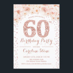 60th Birthday Party – ホワイトローズ金ゴールド 招待状<br><div class="desc">60th誕生日パーティー招エレガント待デザインでフェイクグリッターバラ金ゴールドと白。</div>