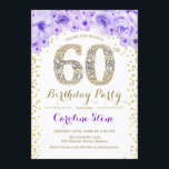 60th Birthday Party – ホワイト金ゴールドパープル 招待状<br><div class="desc">60th誕生日パーティー招エレガント待デザインでフェイクグリッター金ゴールド、紫と白。フローラスタイリッシュへのダイヤモンドとバラの招待グラムお祝い。さらにカスタマイズするもし必要がある場合はメッセージを表示する。</div>