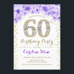 60th Birthday Party – ホワイト金ゴールドパープル 招待状<br><div class="desc">60th誕生日パーティー招エレガント待デザインでフェイクグリッター金ゴールド、紫と白。フローラスタイリッシュへのダイヤモンドとバラの招待グラムお祝い。さらにカスタマイズするもし必要がある場合はメッセージを表示する。</div>