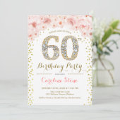 60th Birthday Party – ホワイト金ゴールドピンク 招待状 (スタンド正面)