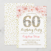 60th Birthday Party – ホワイト金ゴールドピンク 招待状 (正面/裏面)
