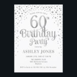 60th Birthday Party – ホワイト&シルバー 招待状<br><div class="desc">第60回バースデーパーティーへの招待。白エレガントとグリッター銀のフェイクデザイン。スクリプトスタイリッシュのフォントと紙吹雪の機能。メッセージもしメッセージはカスタム年齢。</div>