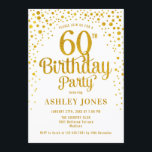 60th Birthday Party – ホワイト&金ゴールド 招待状<br><div class="desc">第60回バースデーパーティーへの招待。白エレガントとグリッターの金ゴールドのフェイクデザイン。スクリプトスタイリッシュのフォントと紙吹雪の機能。メッセージもしメッセージはカスタム年齢。</div>