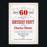 60th Birthday Party -レトロクリーミー白と赤 招待状<br><div class="desc">第60回バースデーパーティーへの招待。レトロエレガントなクリーム色の白、赤、黒のデザイン。どんなカスタマイズ年にも入る事ができる！</div>