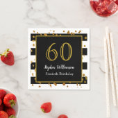 60th Birthday Party |白黒と金ゴールドグリッター スタンダードカクテルナプキン (インサイチュ)