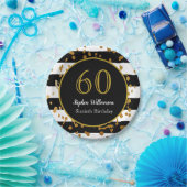 60th Birthday Party |白黒と金ゴールドグリッター ペーパープレート (パーティー)
