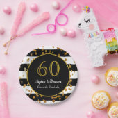60th Birthday Party |白黒と金ゴールドグリッター ペーパープレート (パーティー)