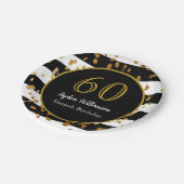 60th Birthday Party |白黒と金ゴールドグリッター ペーパープレート (アングル)