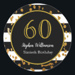 60th Birthday Party |白黒と金ゴールドグリッター ラウンドシール<br><div class="desc">60祝th Birthday Partyとのインスタイル|白黒金ゴールドグリッターデザイン。これは、テンプレートを追加する準備ができている詳細である。</div>