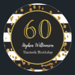 60th Birthday Party |白黒と金ゴールドグリッター ラウンドシール<br><div class="desc">60祝th Birthday Partyとのインスタイル|白黒金ゴールドグリッターデザイン。これは、テンプレートを追加する準備ができている詳細である。</div>