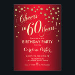 60th Birthday Party -金ゴールド赤 招待状<br><div class="desc">第60回バースデーパーティー招エレガント待デザインとフェイクグリッター金ゴールドと赤。応援60年！</div>
