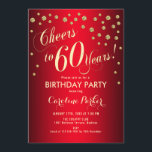 60th Birthday Party -金ゴールド赤 招待状<br><div class="desc">第60回バースデーパーティー招エレガント待デザインとフェイクグリッター金ゴールドと赤。応援60年！</div>