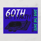 60th Birthday Party 60s Blue日付を保存 案内ポストカード (正面)
