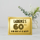 60th Birthday Party ~ Art Deco Style “60” + Name 箔招待状ポストカード (立ち正面)