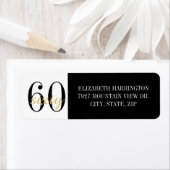 60th Birthday Party Black Gold Return Address ラベル (インサイチュ)